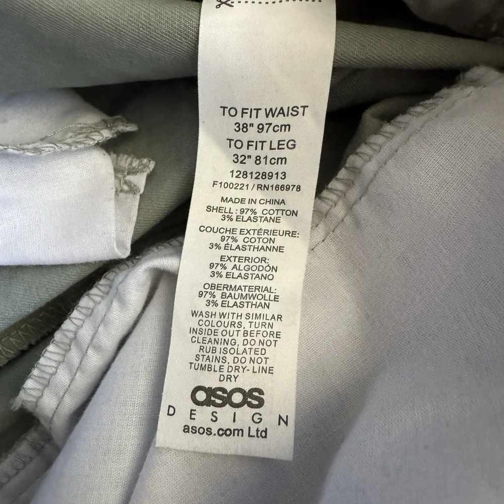 ASOS Design Men's Chino Pants W38 L32 Sage Green Straight Leg